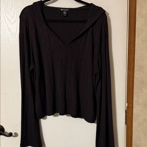 Athleta Black V-Neck Hoodie Sweatshirt